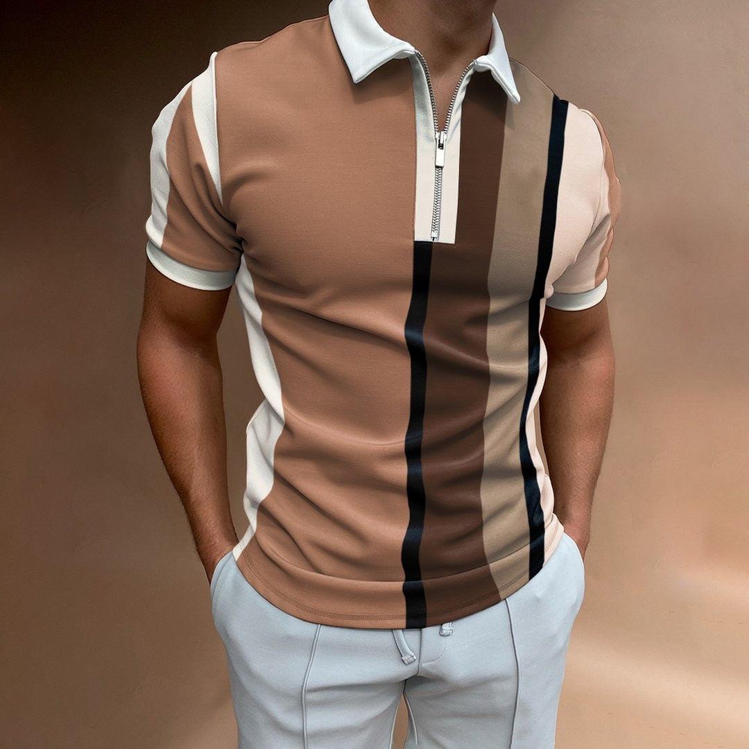 Chic Plaid stripe Casual Men's Short Sleeve Polo Shirts