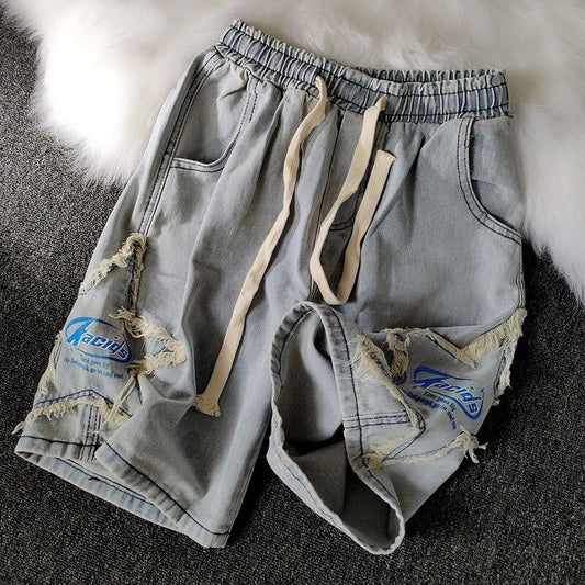 High Street Denim Shorts Men's Trendy Summer Wear Loose Straight Five-point Pants Casual Pants