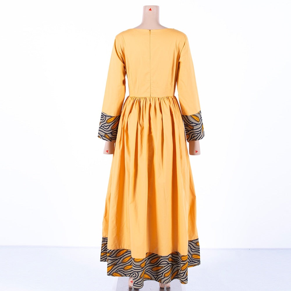 Women Elegant Dress Africa Style Full Sleeve Outfits  V-neck robe Ethiopia Long evening dress