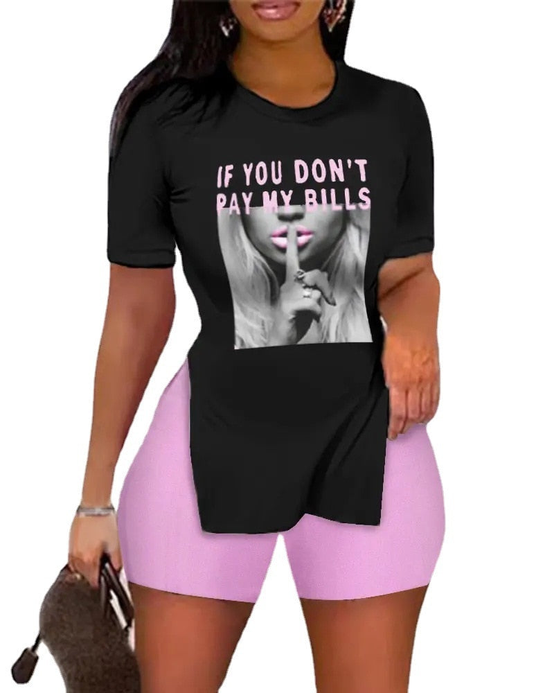 Summer Spring Fashion Casual 2pcs T-shirt and short Set  High Waist Short Sleeve clothes for Women