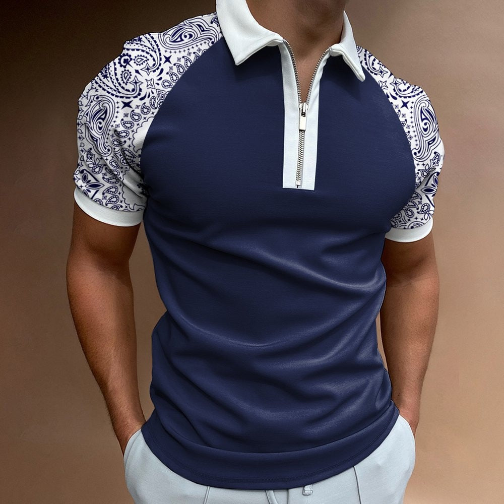 Chic Plaid stripe Casual Men's Short Sleeve Polo Shirts