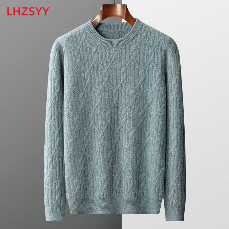 Pure Cashmere  Wool Knitwear Large size Pullover Thicken Winter Sweater for Men