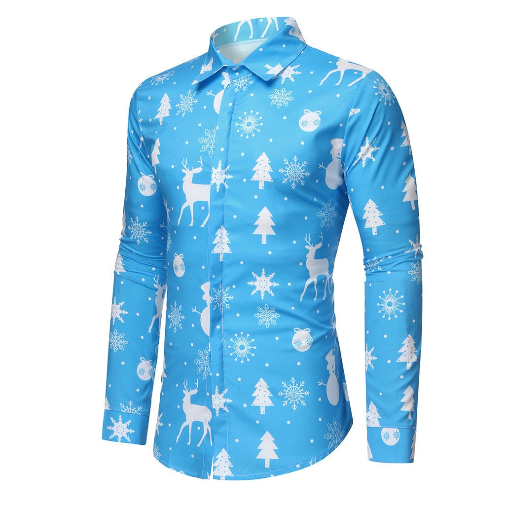 Men's Christmas Long Sleeve Shirt Christmas Shirt Party Festival Snowflake Print Fashion Shirt