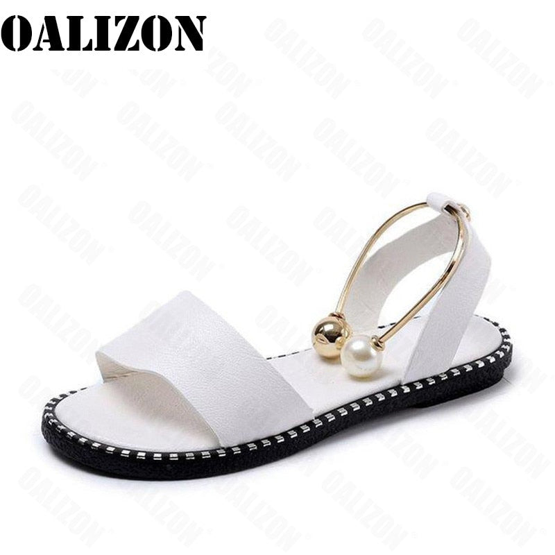 Summer Women Beaded Pearly Sandals Slippers Shoes for Ladies