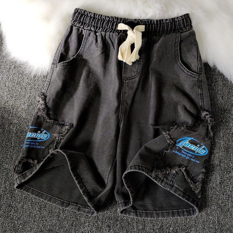 High Street Denim Shorts Men's Trendy Summer Wear Loose Straight Five-point Pants Casual Pants