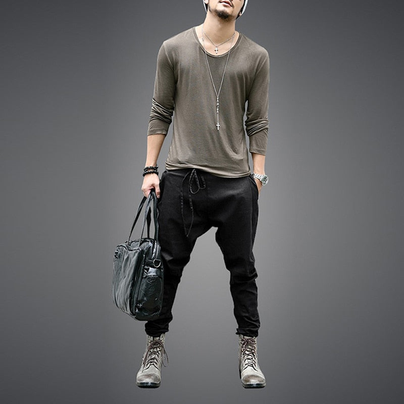 New Casual Men's Harem  Loose Casual Pants with Drawstring