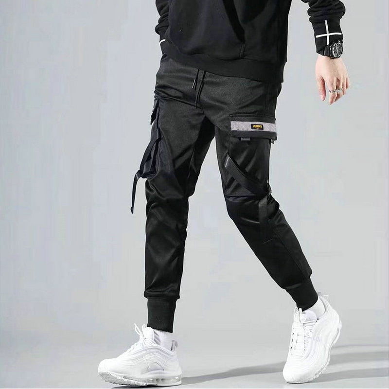 Streetwear Casual  Pants Cotton Harem Ribbons  Patchwork Fashion Ankle Length Jogger Pants For men