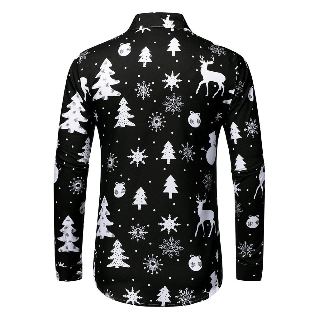 Men's Christmas Long Sleeve Shirt Christmas Shirt Party Festival Snowflake Print Fashion Shirt