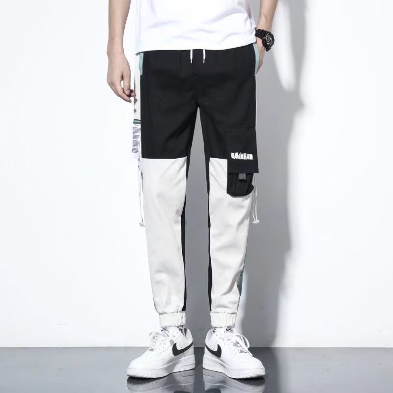 Men's Joggers Cargo Pants Casual Hip Hop Hit Color Pocket Trousers Ribbons Techwear