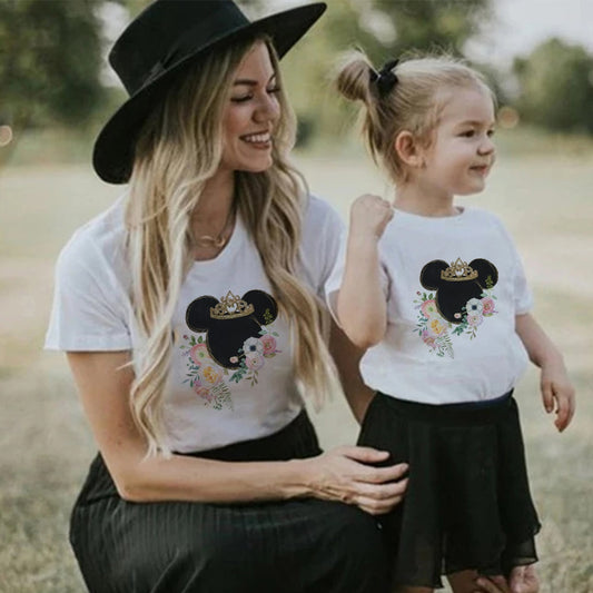Mother Kids Fashion Disney Clothes Mickey Flowers Family Matching T-shirts
