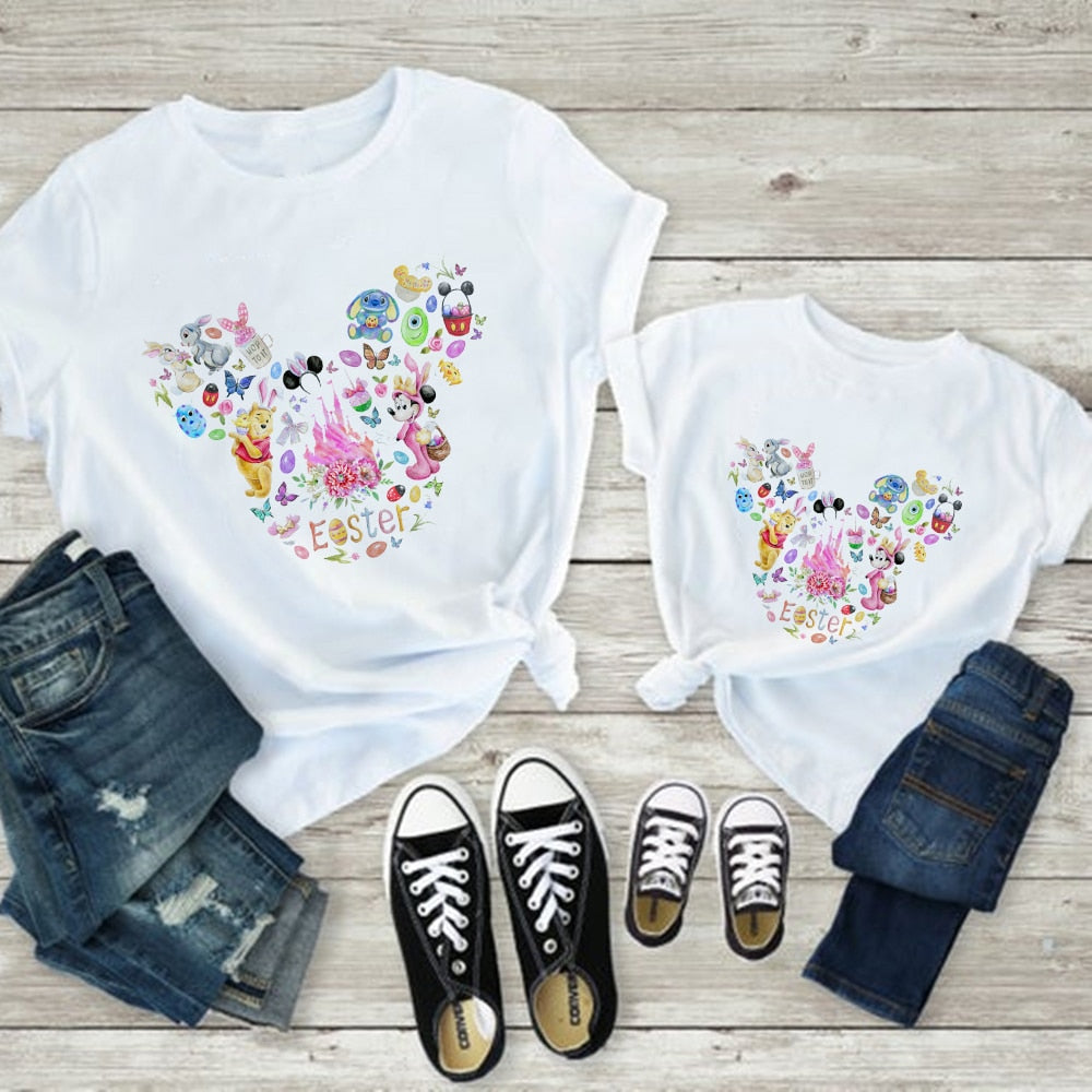 Mother Kids Fashion Disney Clothes Mickey Flowers Family Matching T-shirts