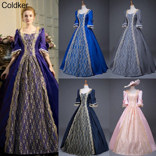 Medieval Renaissance Victorian Ball Dress for Women Champagne Masquerade Luxury Golden Applique