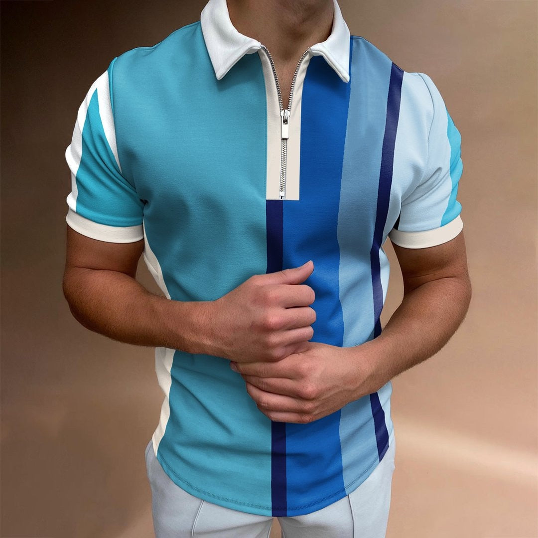 Chic Plaid stripe Casual Men's Short Sleeve Polo Shirts