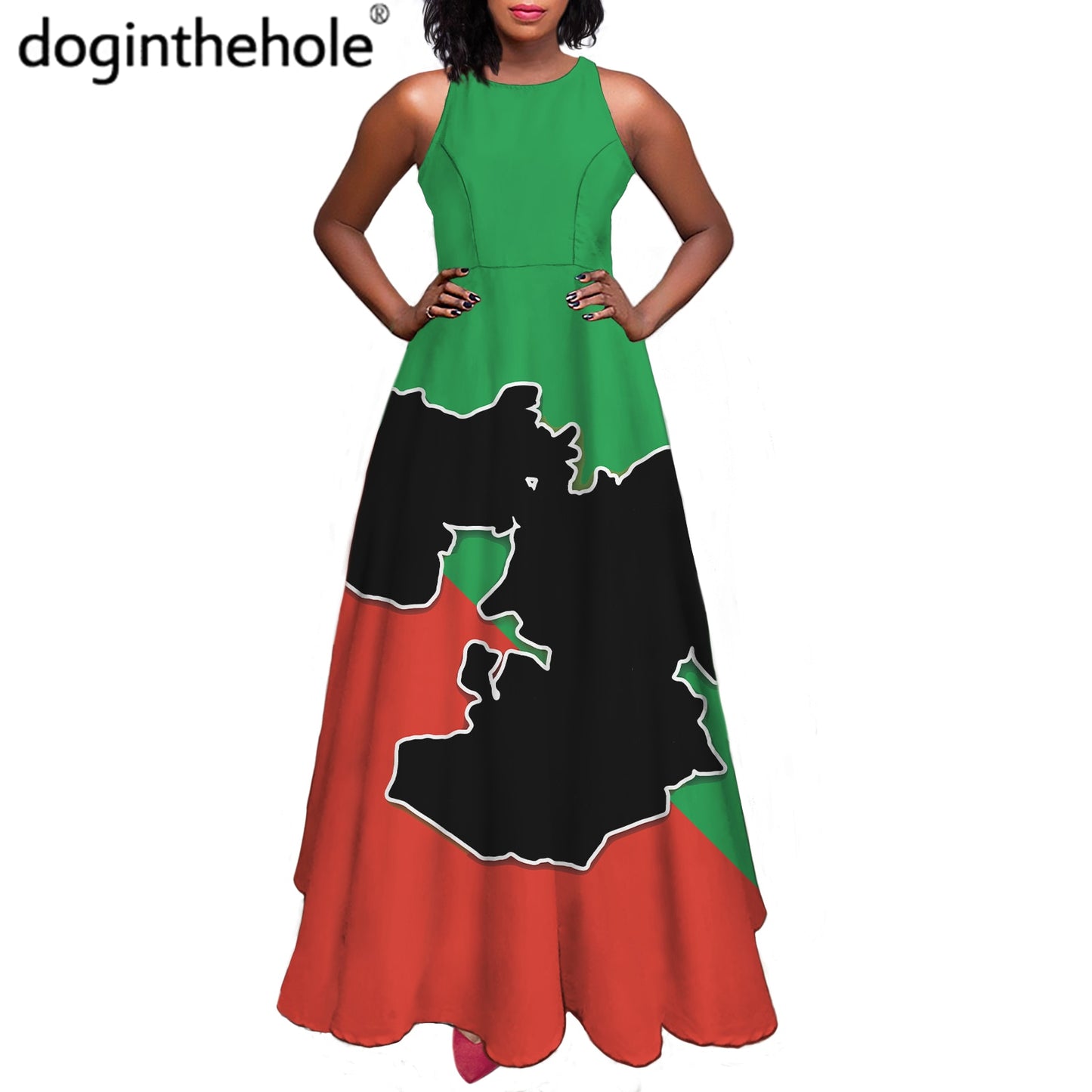 Oromo Flag Printed Long Sleeveless O-neck Party Dresses for Women