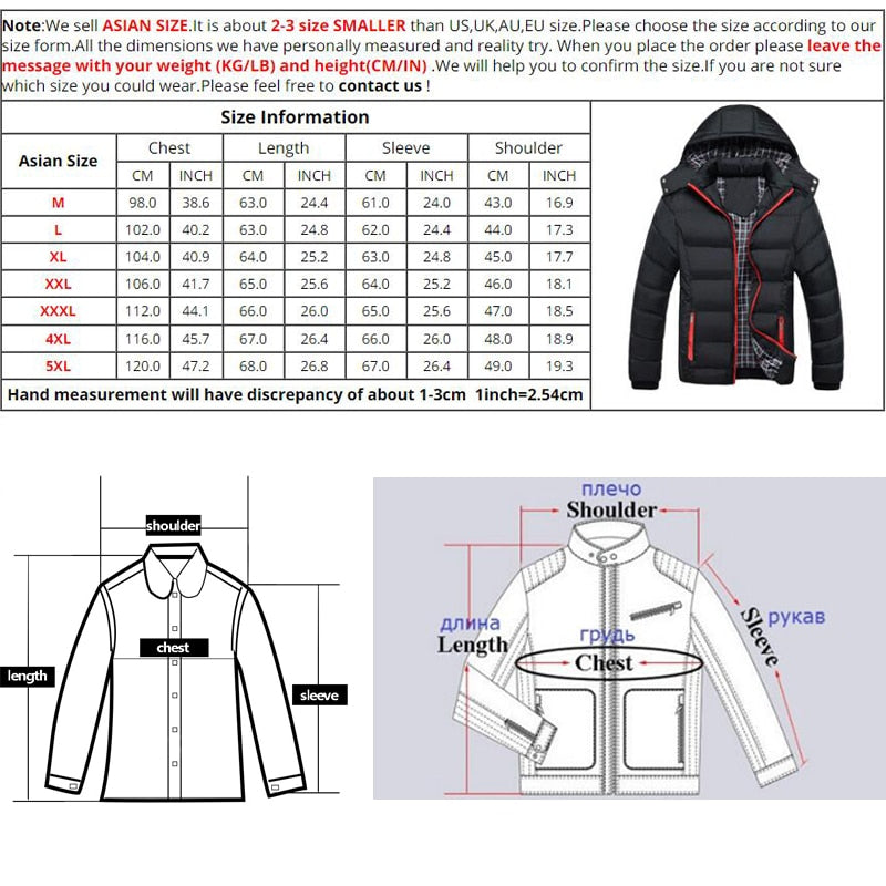 Winter Hooded Parkas  Jackets Warm, Thick Breathable Jacket  overcoat for men