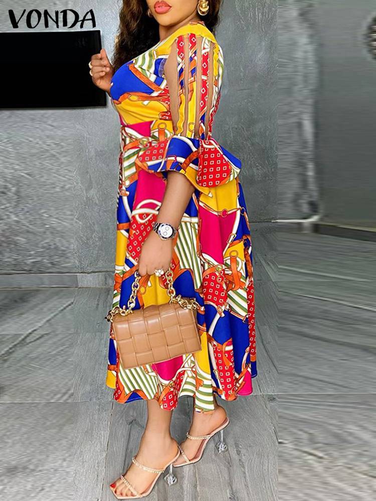 VONDA Maxi Dress Women Bohemian Printed oversize Robe