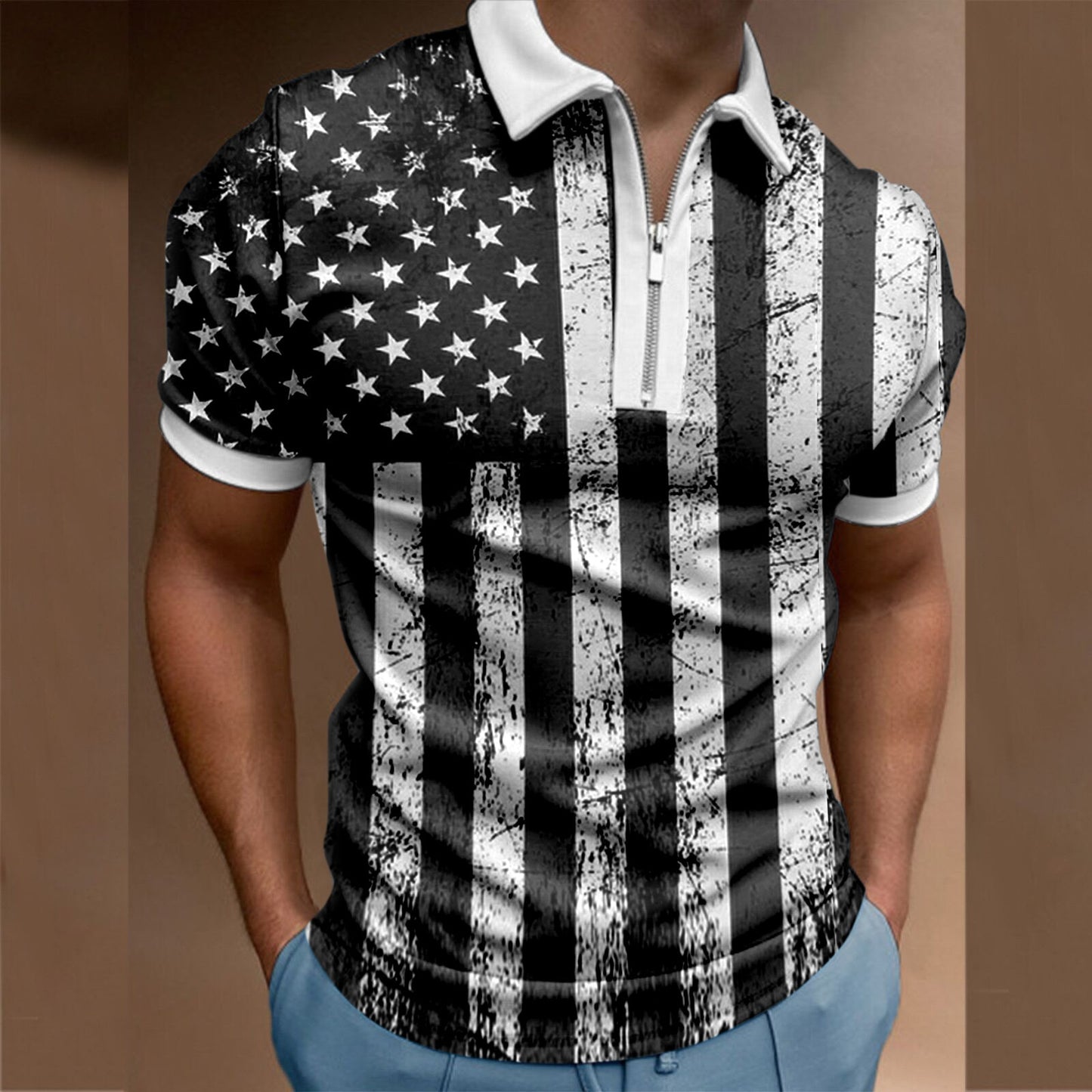 Chic Plaid stripe Casual Men's Short Sleeve Polo Shirts