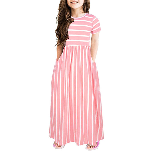 Striped  Bohemian Long Dresses For Girls