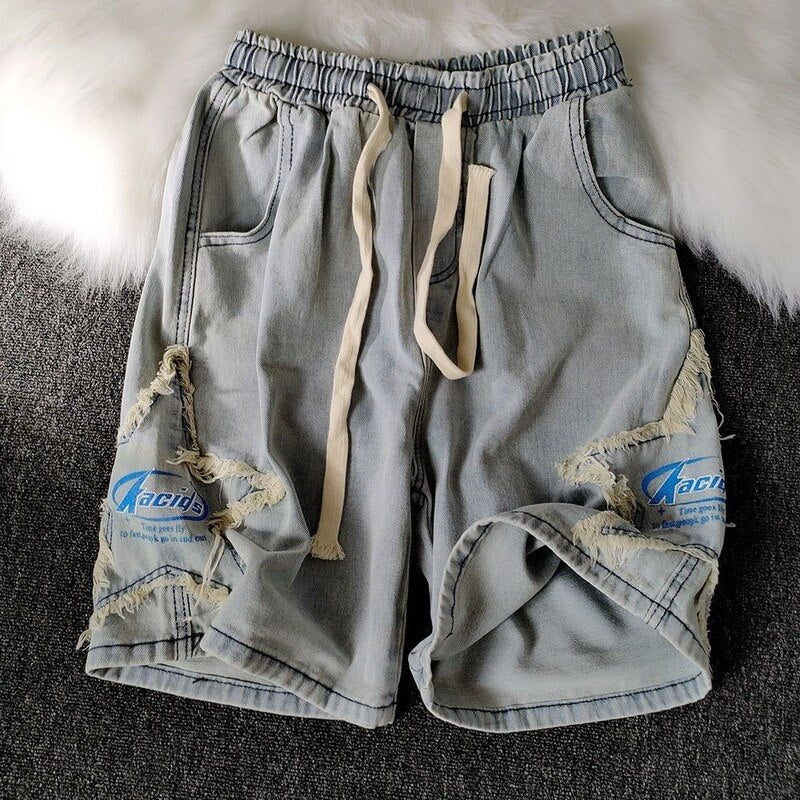 High Street Denim Shorts Men's Trendy Summer Wear Loose Straight Five-point Pants Casual Pants