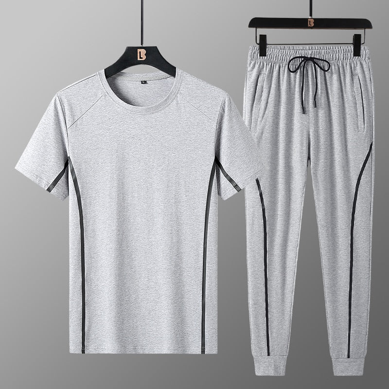 Summer Men's Tracksuit with Short Sleeves Cotton  Running Sets Luxury Shirts for Men