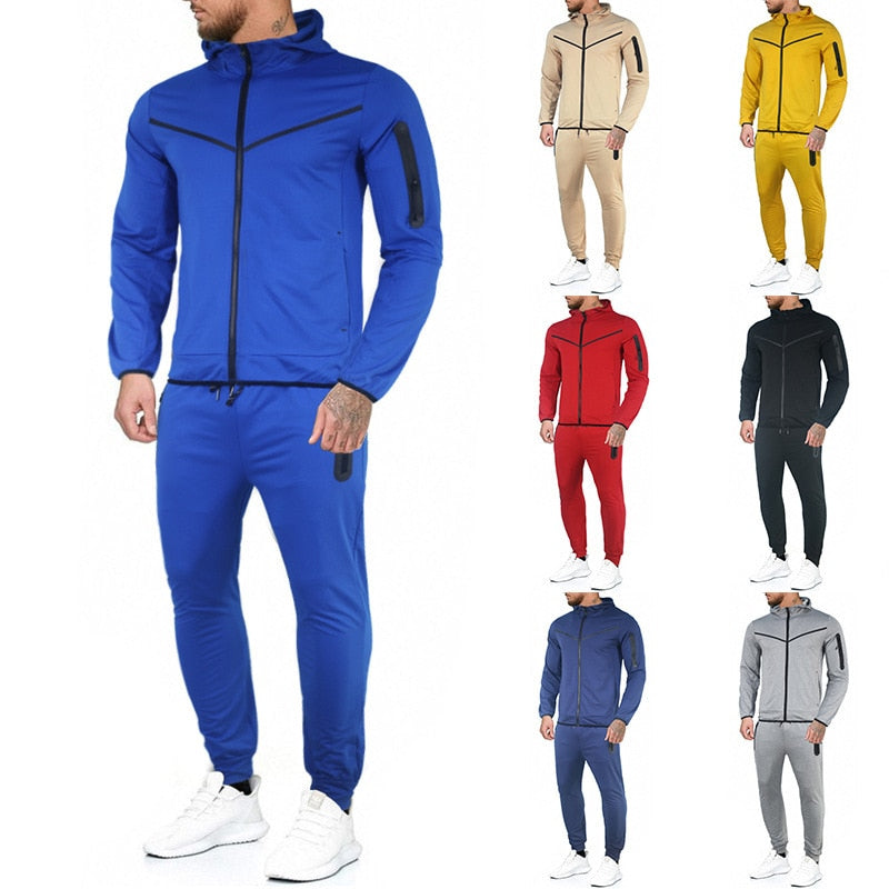 2022 European & American Style New Trend Tech Fleece Coat  and Trousers Hooded Sports for Men