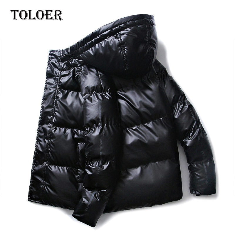 Thick Hooded Winter Jacket, Waterproof Shiny Coat for Male