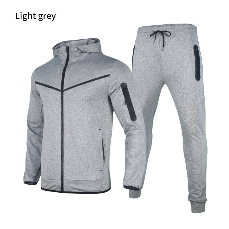 2022 European & American Style New Trend Tech Fleece Coat  and Trousers Hooded Sports for Men