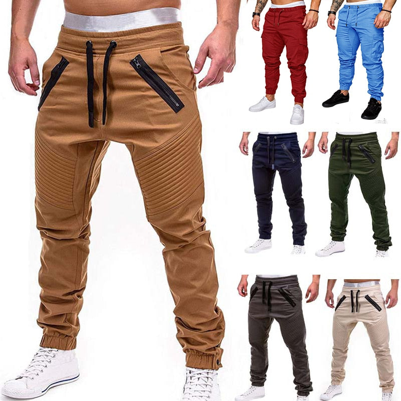 Men Casual Joggers Pants Solid Thin Cargo Sweatpants