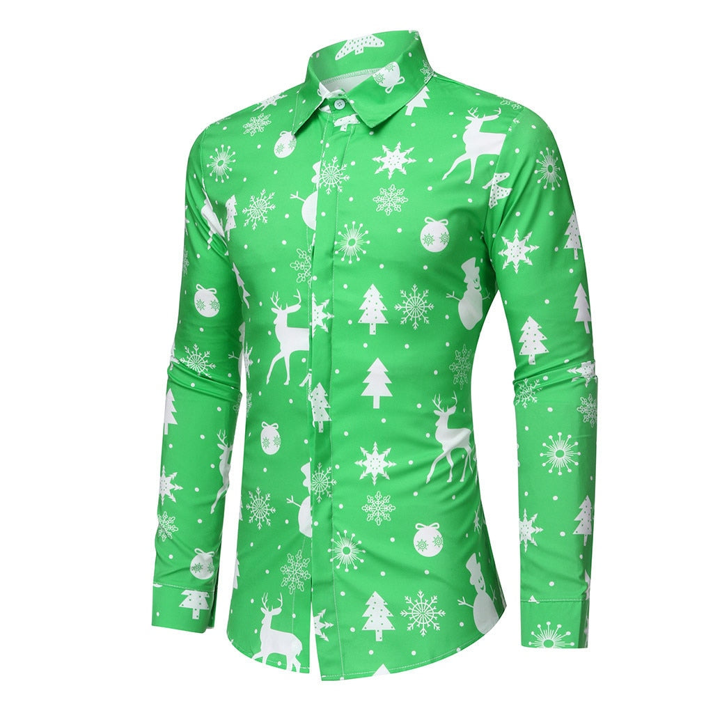 Men's Christmas Long Sleeve Shirt Christmas Shirt Party Festival Snowflake Print Fashion Shirt