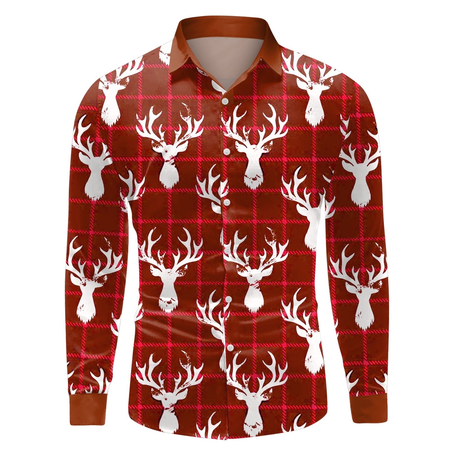 Men's Christmas Shirt Reindeer Dress Long-sleeved Business Casual Plus Size Shirt