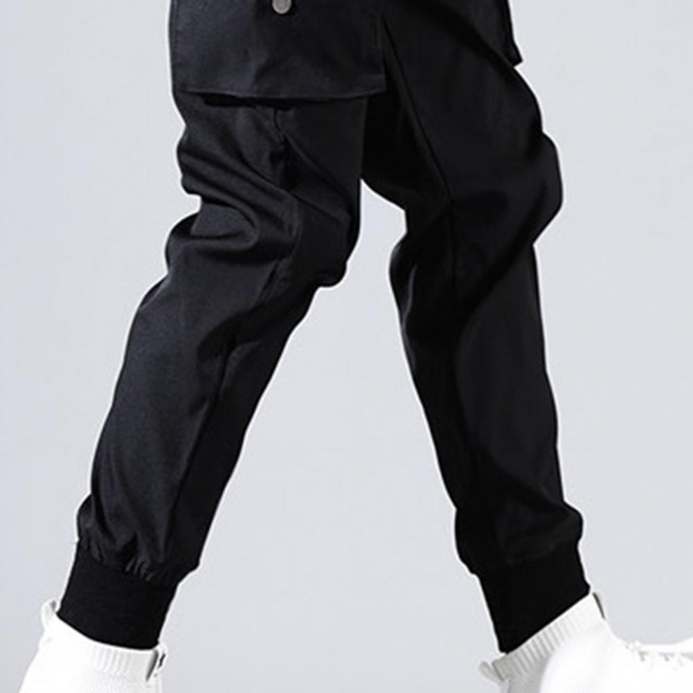 Hip Hop Harem Joggers, Solid Multi-pocket Cargo Sweatpants for Men