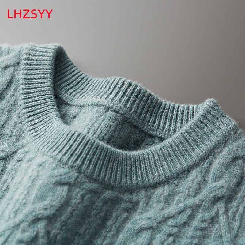 Pure Cashmere  Wool Knitwear Large size Pullover Thicken Winter Sweater for Men