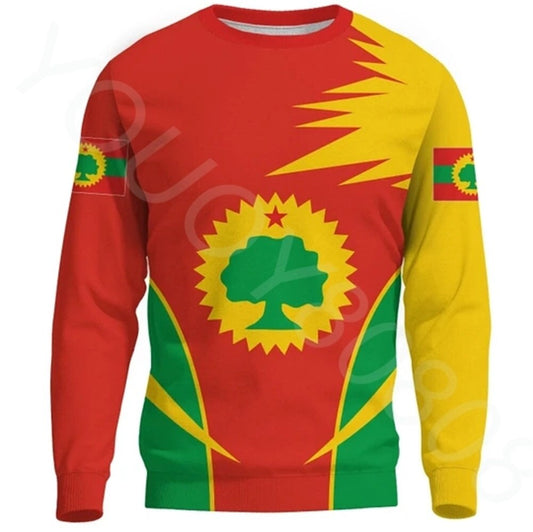 New African Region Oromo Flag printed Round Neck Sweater for Sports and Leisure
