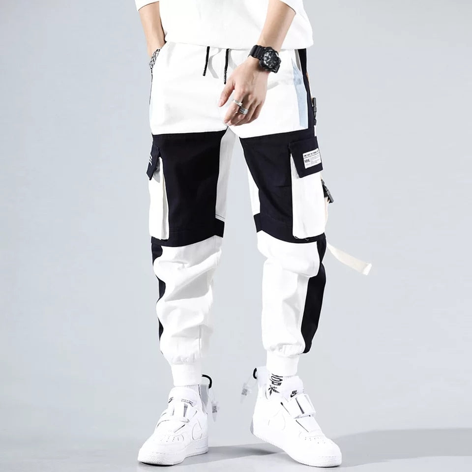 Streetwear Casual  Pants Cotton Harem Ribbons  Patchwork Fashion Ankle Length Jogger Pants For men