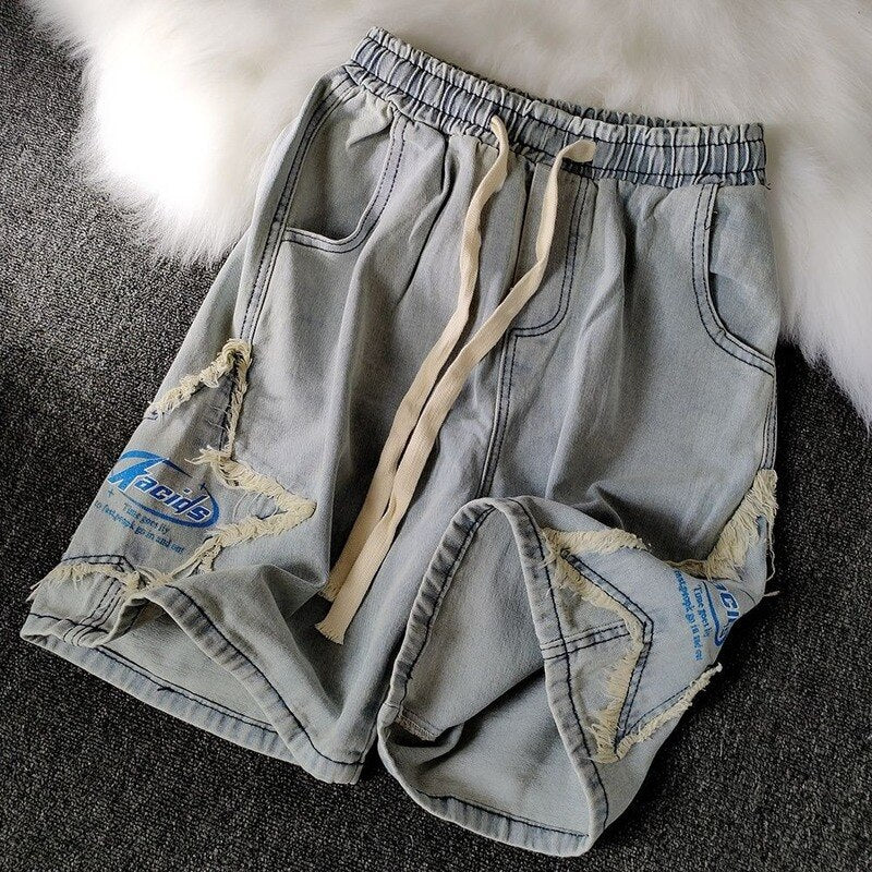 High Street Denim Shorts Men's Trendy Summer Wear Loose Straight Five-point Pants Casual Pants