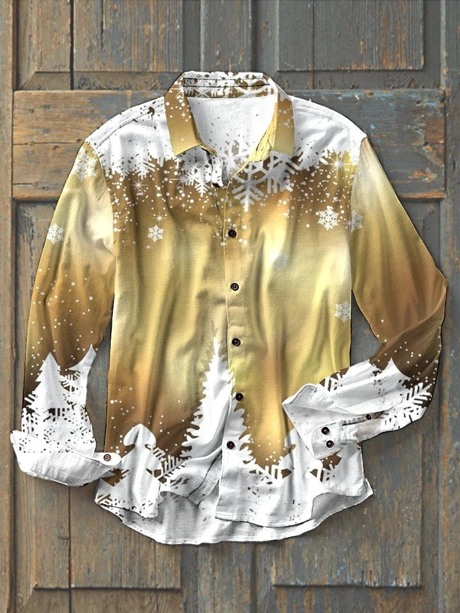 Men's Christmas Long Sleeve Shirt Christmas Shirt Party Festival Snowflake Print Fashion Shirt