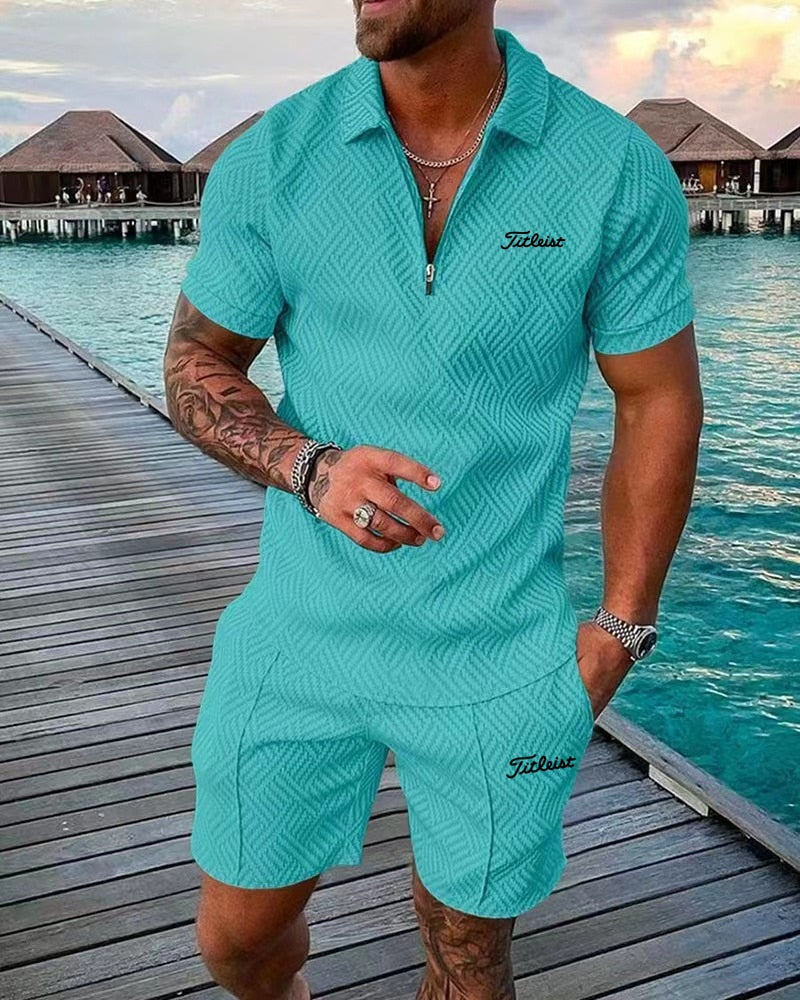 Golf men's summer sportswear casual fashion Polo Shirt Shorts Set sportswear oversized outdoor street wear