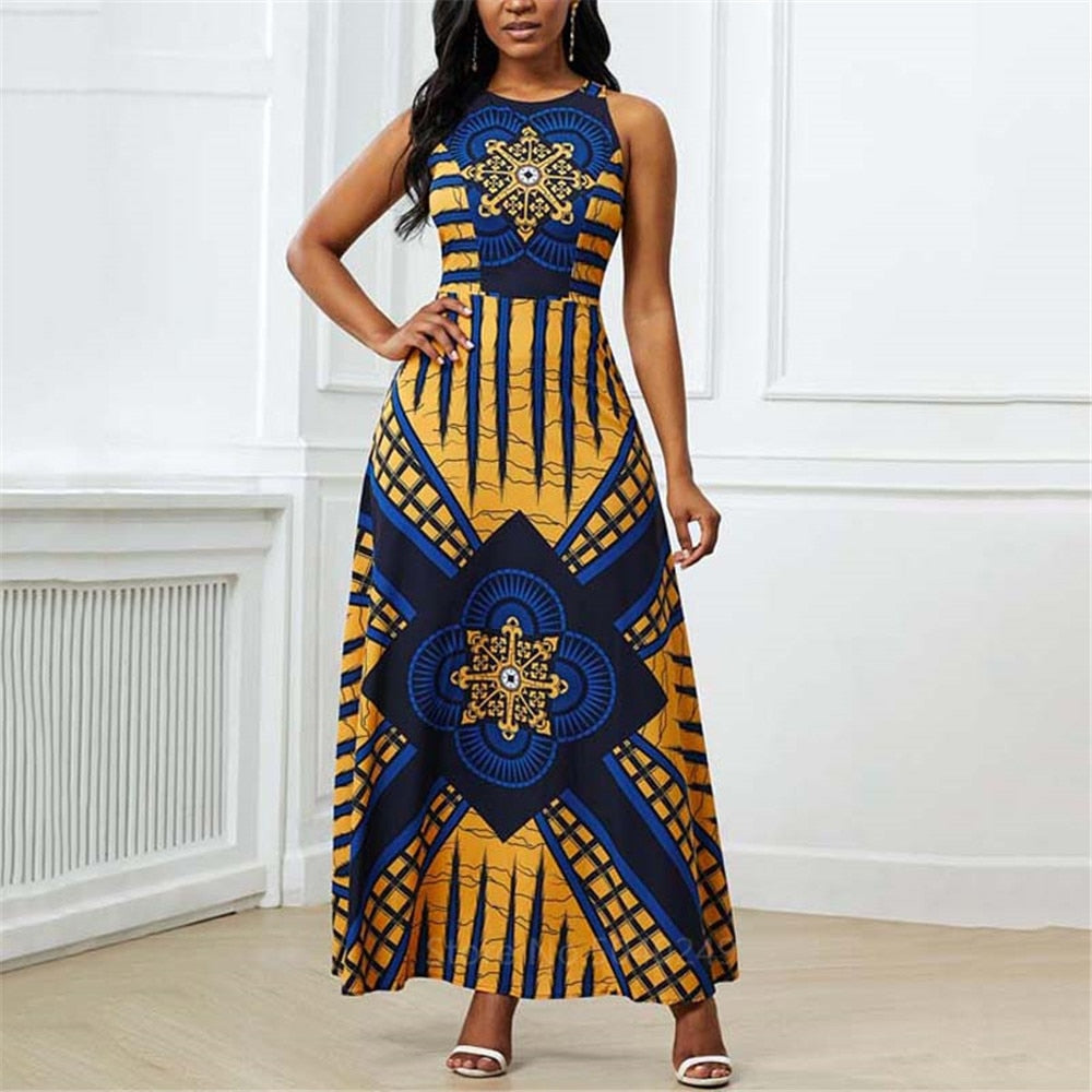 Oromo Flag Printed Long Sleeveless O-neck Party Dresses for Women