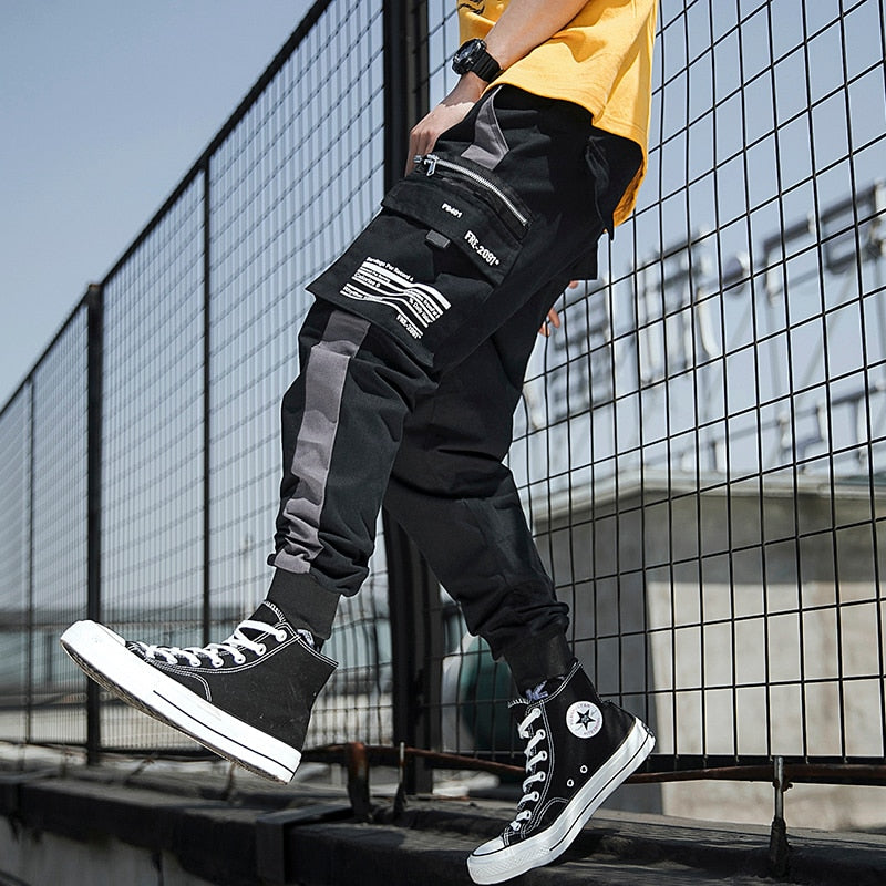 Streetwear Casual  Pants Cotton Harem Ribbons  Patchwork Fashion Ankle Length Jogger Pants For men