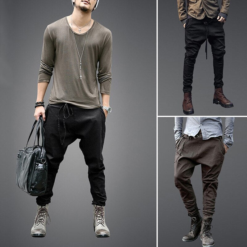 New Casual Men's Harem  Loose Casual Pants with Drawstring