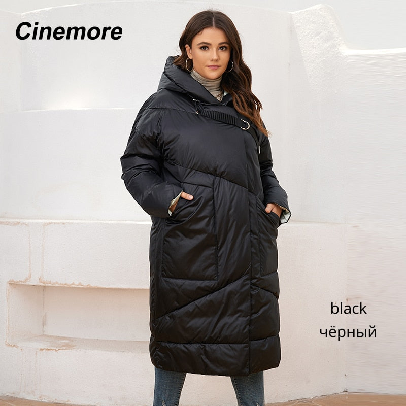 Winter Jacket Casual Oversize Long Warm Parkas Coat With Hooded Deep Pockets for Women