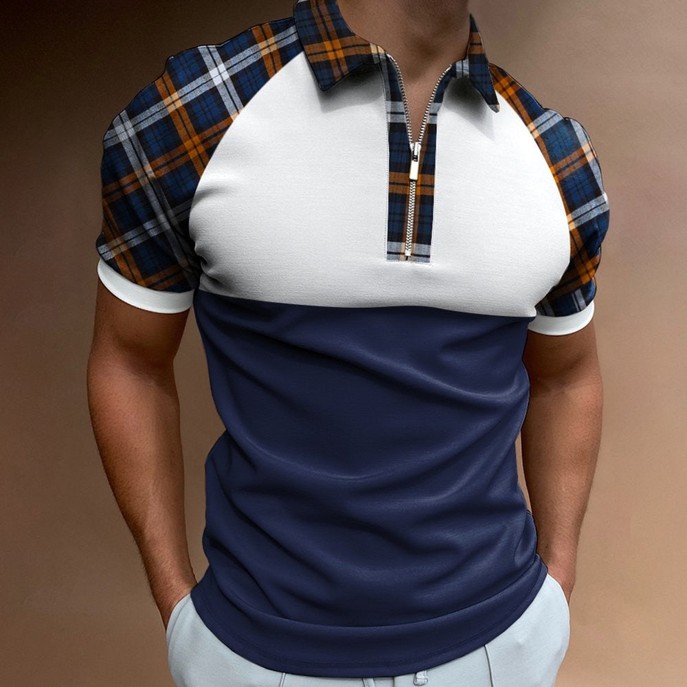 Chic Plaid stripe Casual Men's Short Sleeve Polo Shirts