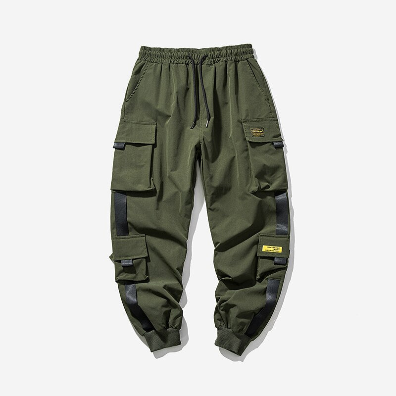 Streetwear Harem Casual Men's Pants  Ribbon Cargo Pants Solid Color Ankle-length Joggers for Men