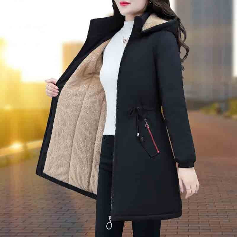 Women's Long Parka Winter Large Size Hooded cotton jacket.