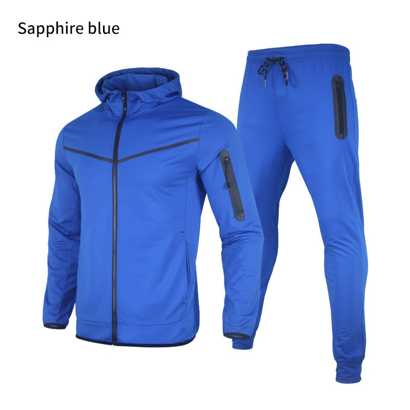 2022 European & American Style New Trend Tech Fleece Coat  and Trousers Hooded Sports for Men