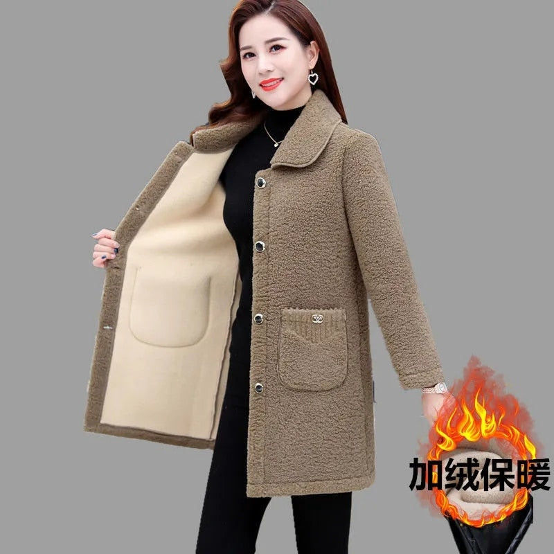 Faux lamb Wool  Autumn Winter Loose Long-sleeve coat / Jacket for Women