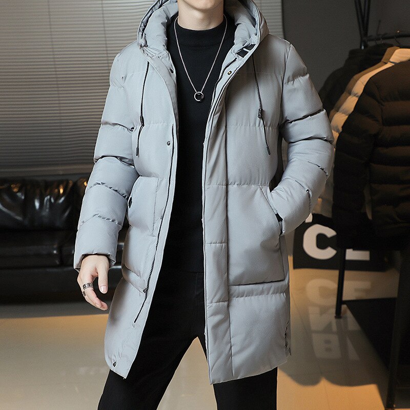 Mid-length Thickened Warm Hooded Padded Winter Puffer Jacket for men