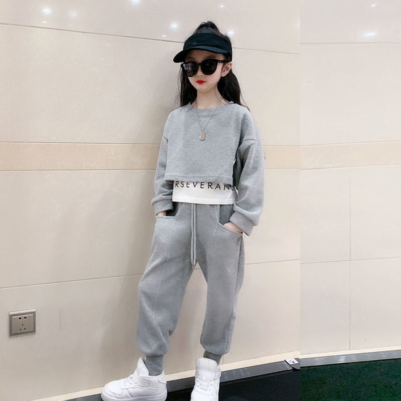 Girls Suits Spring Autumn Children Long Sleeve T-shirt + Pants Sports Hoodie 2pc Streetwear