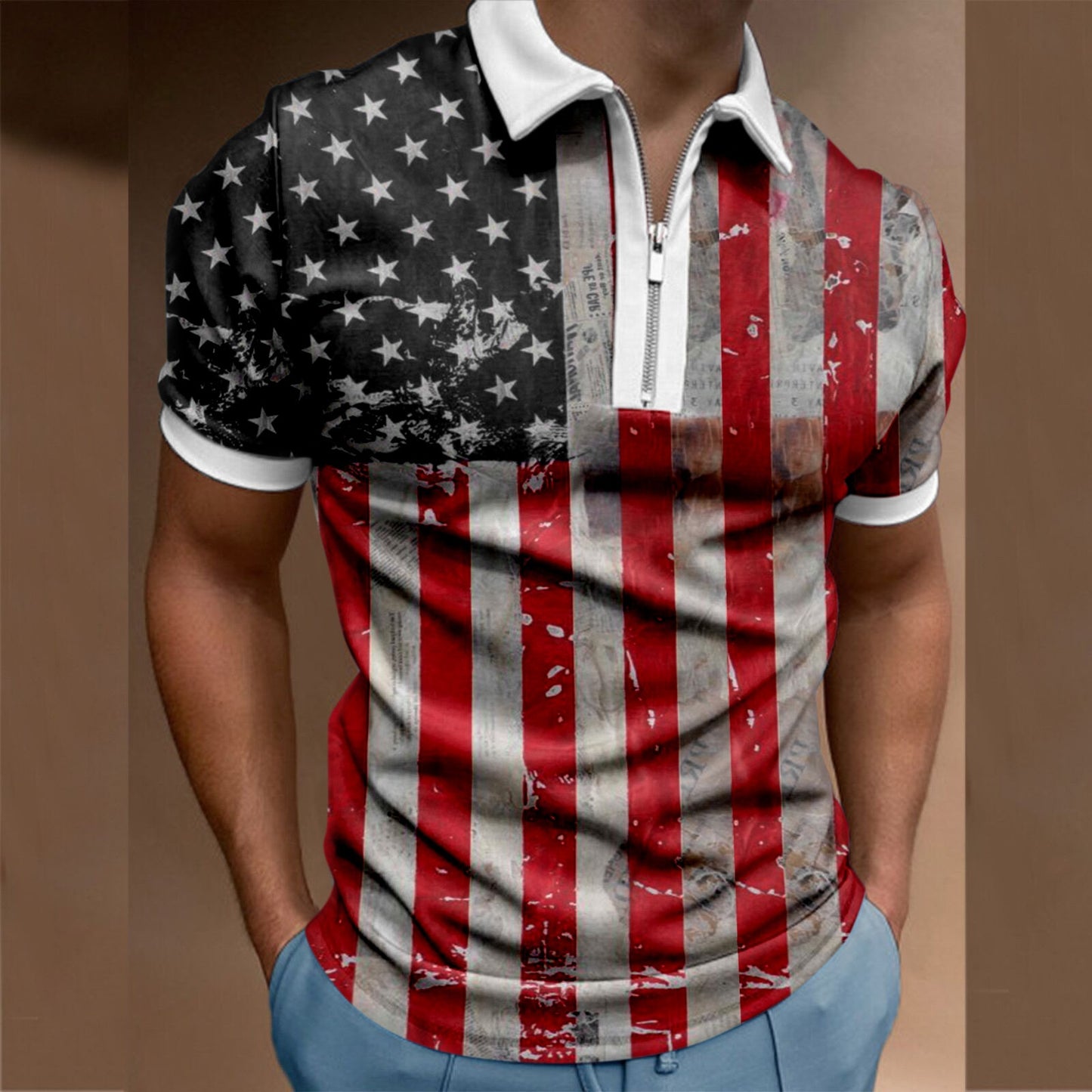 Chic Plaid stripe Casual Men's Short Sleeve Polo Shirts