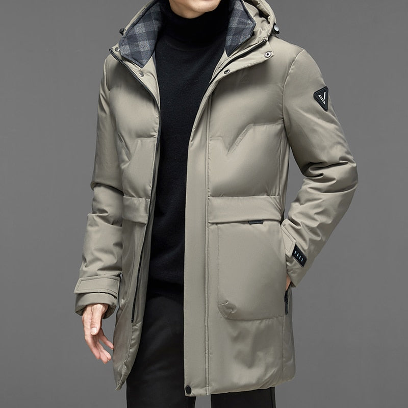 Casual Thickened Mid-length Hooded Cotton Outdoor Warm Windproof Coat for Men